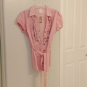 Women's pink and black polka dot blouse